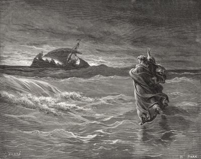 Jesus vandrer på havet, Johannes 6:19-21, illustration fra Dore