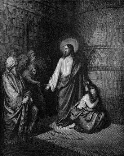 Jesus og kvinden taget i utroskab af Gustave Dore