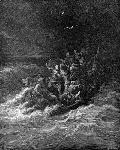 Jesus dæmper stormen af Gustave Dore