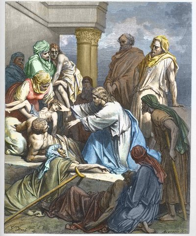 Jesus guerit les malades - Jesus helbreder de syge - - indgravering i "" Bibelen illustree"" af Gustave Dore (1832-1883) - Indgravering fra "" The Dore Bible"" af Gustave Dore