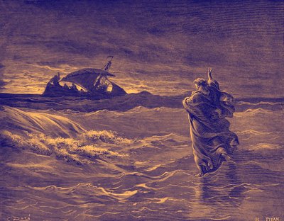 Jesus går på havet - Bibelen af Gustave Dore