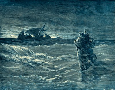 Jesus går på havet - Bibelen af Gustave Dore