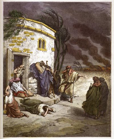 Job hører om hans ruin - Job learant sa ruine - - indgravering i "The Bible illustree" af Gustave Dore (1832-1883) - Gravering fra "" The Dore Bible"" af Gustave Dore