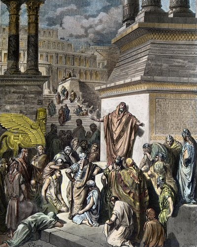 Jonah opfordrer Ninivitesa til anger - Jonas opfordrer Ninivites til at gøre anger - illustration fra Gustave Dores 