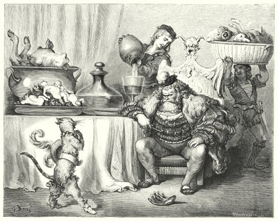 Mesterkatten eller pusset i støvler; Puss In Boots (gravering) af Gustave Dore