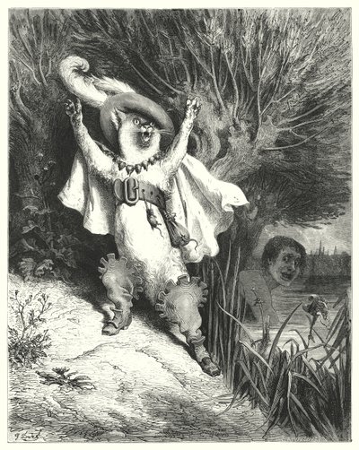 Mesterkatten eller pusset i støvler; Puss In Boots (gravering) af Gustave Dore