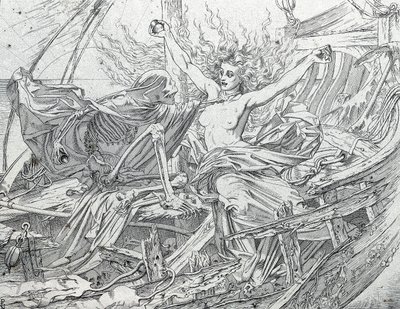 Liv og død tegner besætningens skæbne ved lodtrækning af Gustave Dore