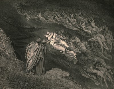 Kærlighed bragte os til én død: Caina venter på sjælen, der splittede vores liv, c1890. af Gustave Dore