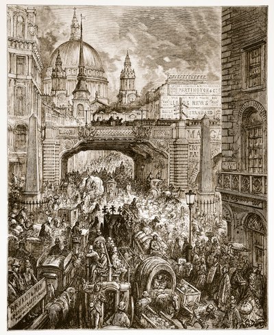 Ludgate Hill, fra "London, a Pilgrimage", skrevet af William Blanchard Jerrold (1826-94) pub. 1872 af Gustave Dore