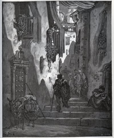 Luscinde sender en billet til Cardenio - fra "Don Quixote de la Mancha" af Miguel Cervantes (1547-1616) (Don Quixote) - Træsnit efter tegning af Gustave Dore af Gustave Dore