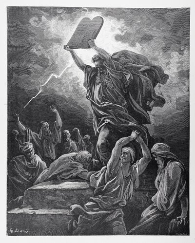 Moses bryder lovens tavler, graveret af Hotelin, ca. 1868 af Gustave Dore