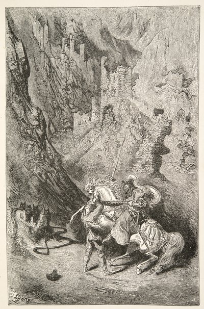 På vej til det grønne kapel, fra Stories of the Days of King Arthur af Charles Henry Hanson, pub.1898 af Gustave Dore