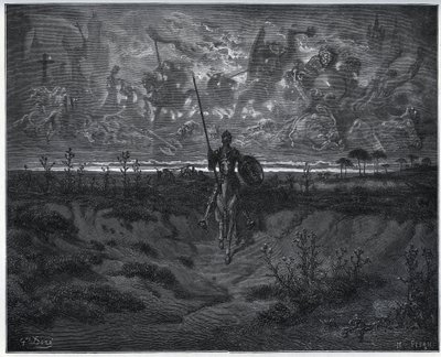 På denne rejse talte vores helt nye eventyrer til sig selv - fra "Don Quixote de la Mancha" af Miguel Cervantes af Gustave Dore