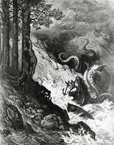 Orlando kæmper mod orken, fra The Frenzy of Orlando, af Paul Gustave Dore, illustration af Gustave Dore