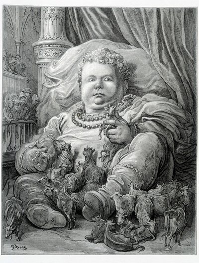 Pantagruel omgiver køer - i "" Gargantua"" af Rabelais, ill. Gustave Dore af Gustave Dore
