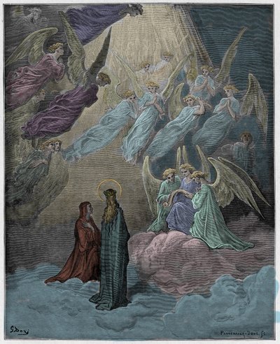 Paradiso, Canto 21: De lysende sjæle synger, illustration fra "Den guddommelige komedie" af Dante Alighieri, 1885 af Gustave Dore