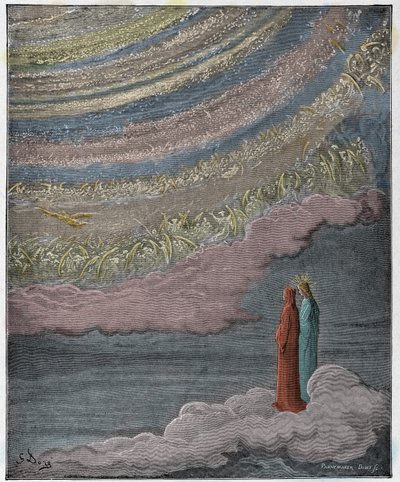 Paradiso, Canto 28: Himlens glitrende vært, illustration fra "Den guddommelige komedie" af Dante Alighieri, 1885 af Gustave Dore