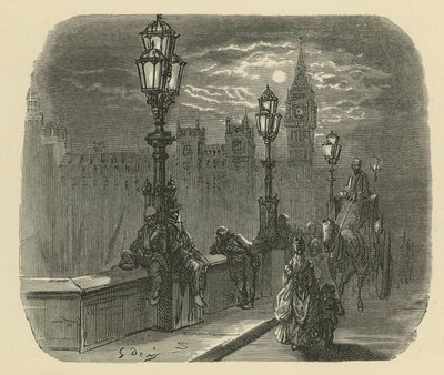 Folk og vogne på Westminster Bridge af Gustave Dore