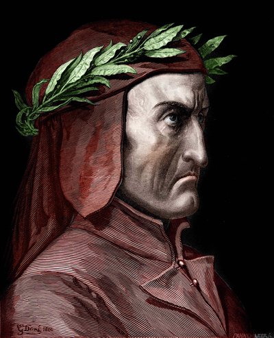 Portræt af Dante Alighieri (1265-1321), italiensk forfatter. Stik af Gustave Doré fra 1860. af Gustave Dore