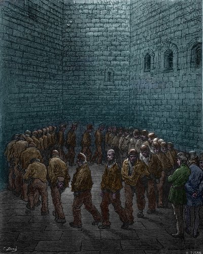 Fanger går rundt i gården til Westgate-fængslet i London, af Gustave Dore af Gustave Dore