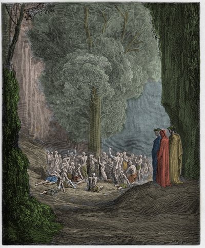 Purgatorio, Canto 24: De frådsende sjæle, der skriger under træet, illustration fra "Den guddommelige komedie" af Dante Alighieri, 1885 af Gustave Dore