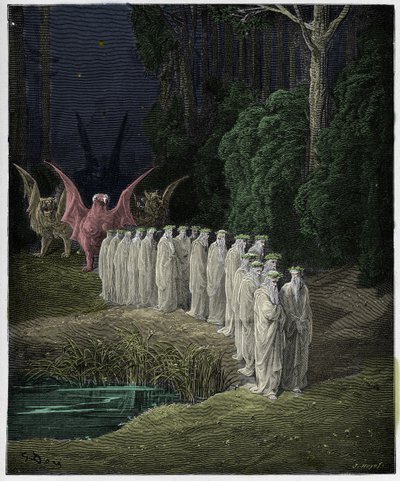 Purgatorio, Canto 29: De 24 ældste i den apokalyptiske procession, illustration fra "Den guddommelige komedie" af Dante Alighieri, 1885 af Gustave Dore