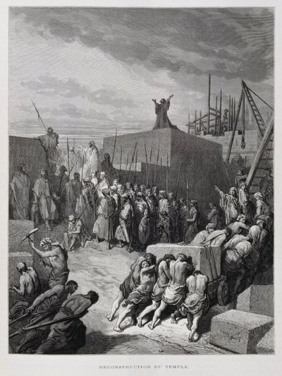 Genopbygning af templet i Jerusalem, illustration fra Dore-biblen af Gustave Dore