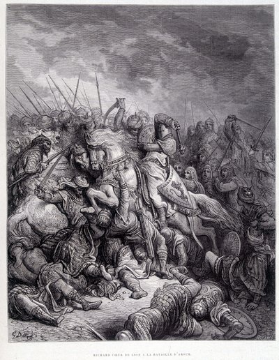 Richard Løvens hjerte i slaget ved Arsur - gravering af Gustave Doré af Gustave Dore