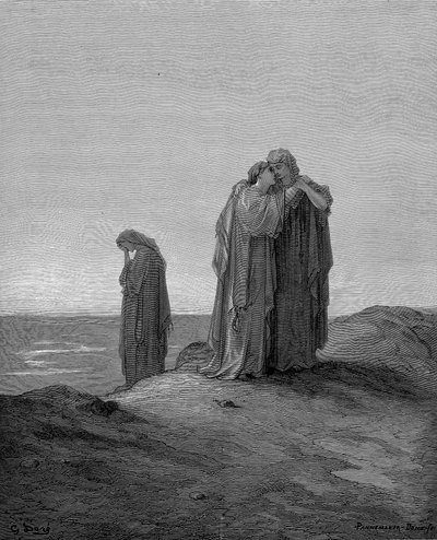 Ruth omfavner sin svigermor Naomi og lover at blive hos hende, nu de er efterladte, 1866 af Gustave Dore