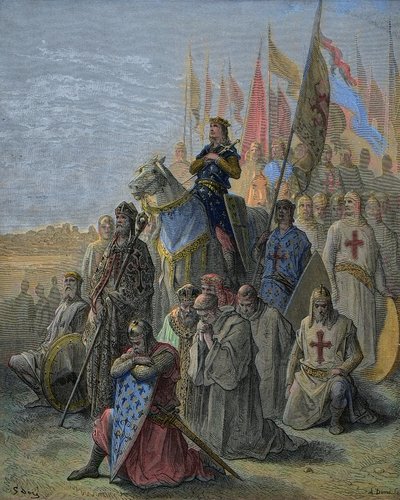 Saint Louis ankommer foran Damietta - Erobring af den egyptiske by ved overgangene den 6. juni af Gustave Dore