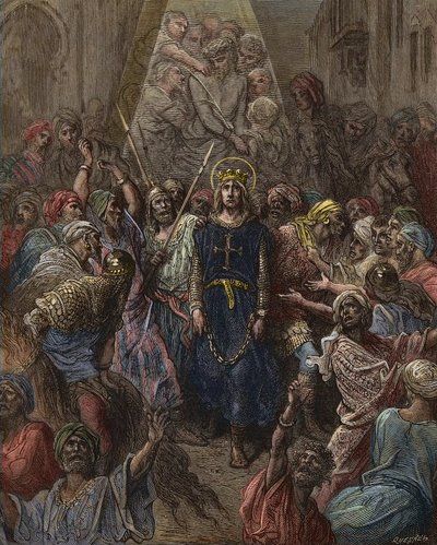 Saint Louis taget til fange i Mansoura, under det 7. korstog i 1250 - kong Louis IX (1214-70) fange i Egypten - gravering af Gustave Dore - fra History of the Crusades af Joseph-Francois Michaud af Gustave Dore