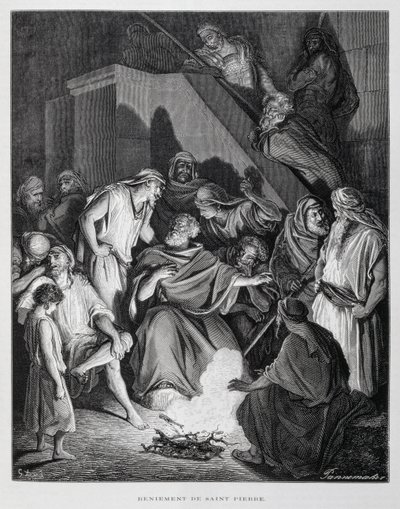 Sankt Peter fornægter Kristus, illustration fra Dore-bibelen af Gustave Dore