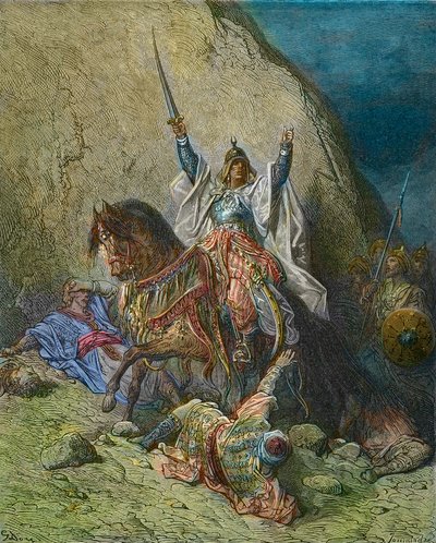 Saladin den storslåede - Kong Saladin (1138-1193) (Salah al Din Yusuf al-Ayyubi (al Ayyubi) chef for de muslimske styrker mod korstogene - 1800-tallets farvestik af Gustave Dore - fra History of the Crusades af Joseph-Francois Michaud af Gustave Dore