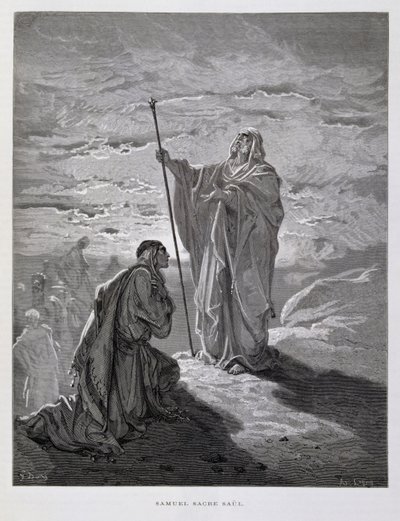Samuel salver Saul som Israels første konge, Illustration fra Dore-bibelen af Gustave Dore