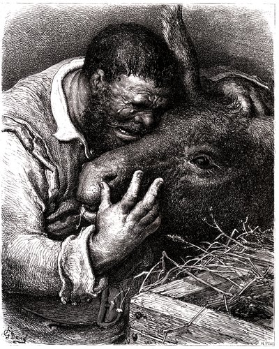 Sancho Panza græder, mens han kysser sit æsel af Gustave Dore