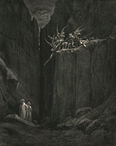Næppe havde fødderne nået til det laveste af sengen under, ca. 1890. af Gustave Dore