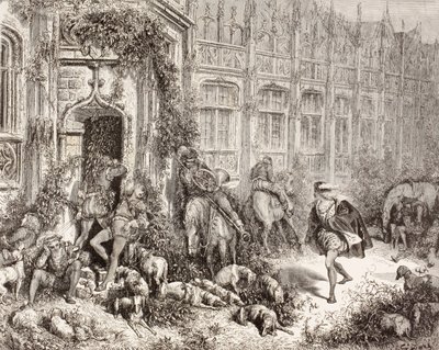 Kohtaus Charles Perraultin Prinsessa olevasta kaunotaresta. El Mundo Ilustradosta, julkaistu Barcelonassa, noin 1880. af Gustave Dore