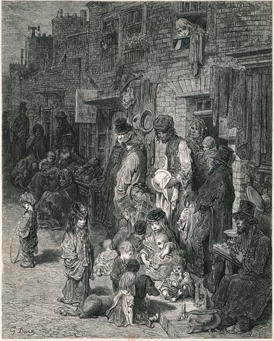 Slumkvarterer i London, af Gustav Dore, gravering af Gustave Dore