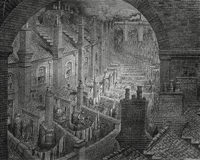 Slumkvarterer i London, gravering af Gustave Dore (1832-1883) af Gustave Dore