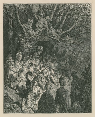 Tilskuere ser et bådkapløb fra en flodbred af Gustave Dore