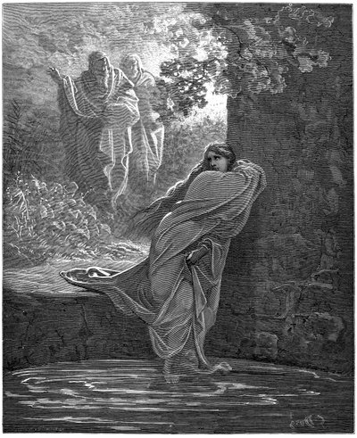 Suzanne i badet: illustration af Gustave Dore (1832-1883) til The Bible af Gustave Dore