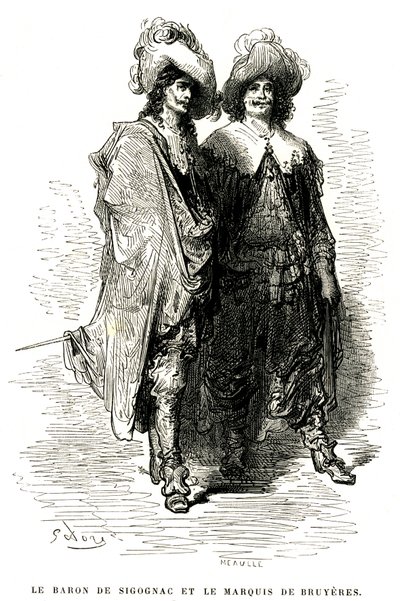 Baron de Sigognac og markis de Bruyeres. Kobberstik af Gustave Dore som illustration til Theophile Gautiers roman "Le capitaine Fracasse", edition Charpentier 1863. af Gustave Dore