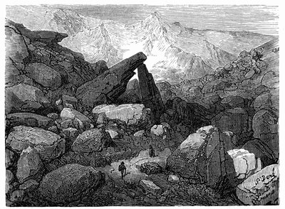 Chaos Trail, der fører til Cirque de Gavarnie: stik af Gustave Dore, der illustrerer bogen "Journey to the Pyrenees of Hippolyte Taine", Hachette 1860. af Gustave Dore