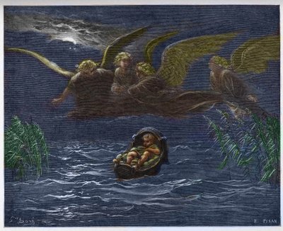 Barnet Moses på Nilen omgivet af skytsenglene - af Gustave Dore