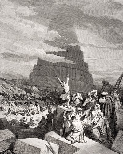 Tungeforvirringen, 1. Mosebog 11:7-9, illustration fra Dores 