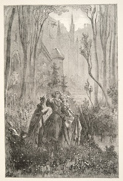 Grevinden af springvandet og hendes piger, fra Stories of the Days of King Arthur af Charles Henry Hanson, pub.1898 af Gustave Dore