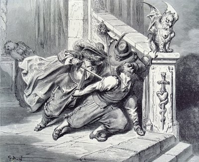 Blåskægs død, illustration til "Blåskæg" af Charles Perrault (1628-1703) 1893 af Gustave Dore