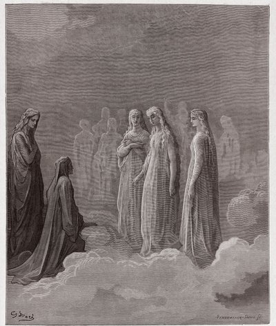Den guddommelige komedie (La Divina Comedia, La Divine Comedie), Paradiso, Canto 3: Det første rige: Piccarda Donati og de sjæle, hvis løfter var blevet brudt - af Dante Alighieri (1265-1321) - Illustration af Gustave Dore (1832-1883) ) af Gustave Dore