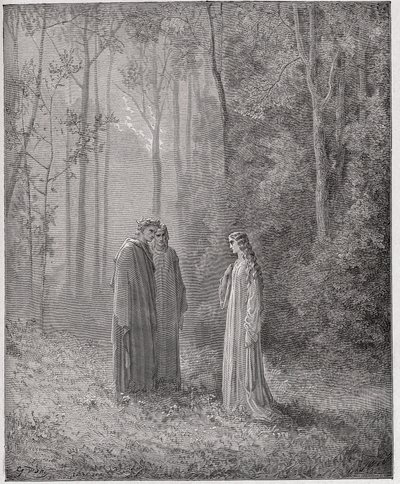 Den guddommelige komedie (La Divina Comedia, La Divine Comedie), Purgatorio, Canto 5: Dante taler med Pia de Tolomei (Tolommei) - af Dante Alighieri (1265-1321) - Illustration af Gustave Dore (1832-1883) af Gustave Dore