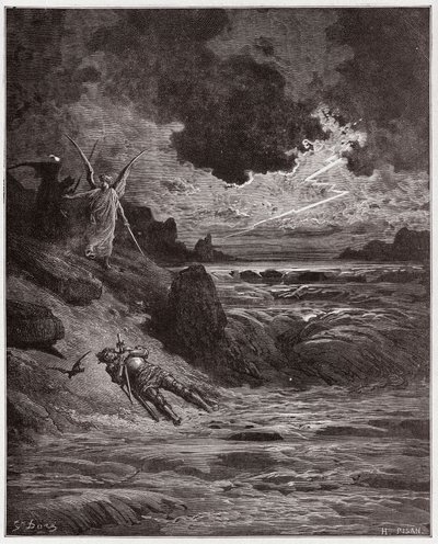 Den guddommelige komedie (La Divina Comedia, La Divine Comedie), Purgatorio, Canto 5: Liget af Buonconte da Montefeltro i Arno - af Dante Alighieri (1265-1321) - Illustration af Gustave Dore (1832-1883) af Gustave Dore